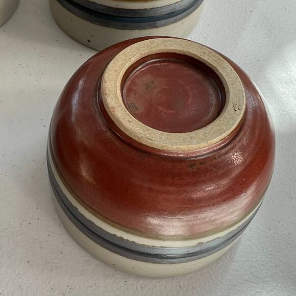 Unbranded Speckled Stoneware Ceramic Tea Cups Japan Set of 4 Blue Stripe 3" - Picture 6 of 14